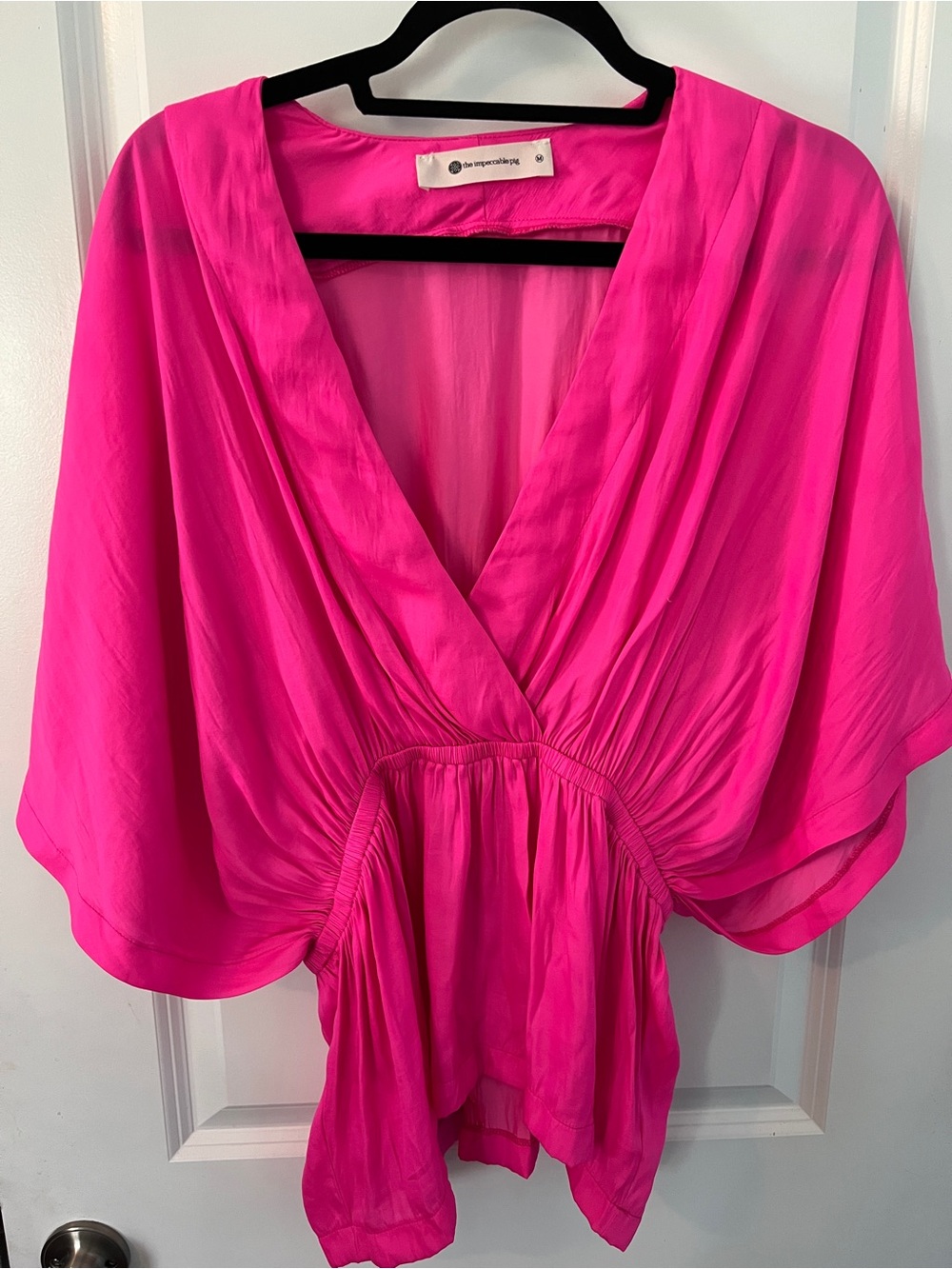 The Impeccable Pig Hot Pink Draped V-Neck Chemise